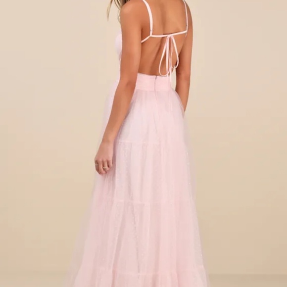 Lulus Liana Light Pink Swiss Dot Tulle Maxi Dress - Size M - Picture 3 of 3